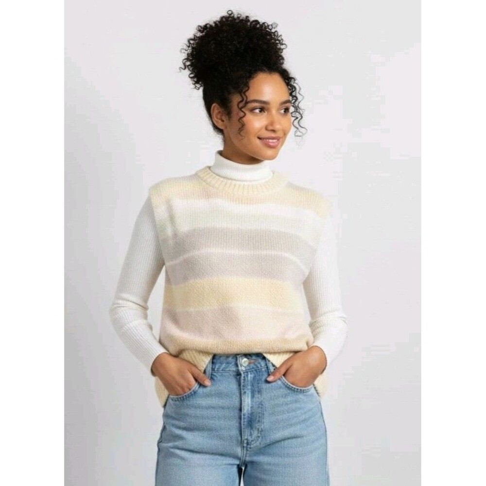 Radishes & Roses Sweater Vest Womens Small 90s Pastel Yellow Pink Colorblock Vtg